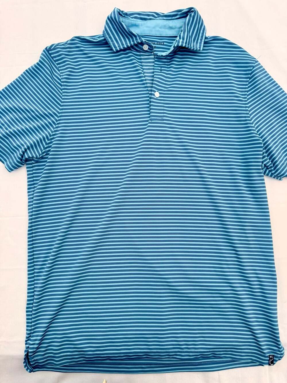 Kenneth Cole Men's Blue and White Stripe Polo Shirt, Size M
